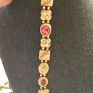 Gold-Tone Vintage Slide Charm Bracelet with Multicolored  Gem Accents